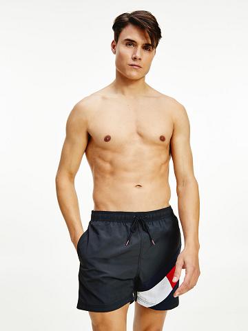 Férfi Tommy Hilfiger Flag logo 7" swim trunk Úszóruhák Fekete | HU 882GSO